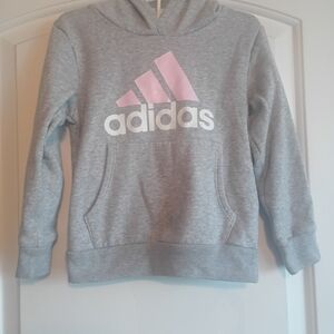 Adidas Kids Hoodie in Gray with Pink Logo